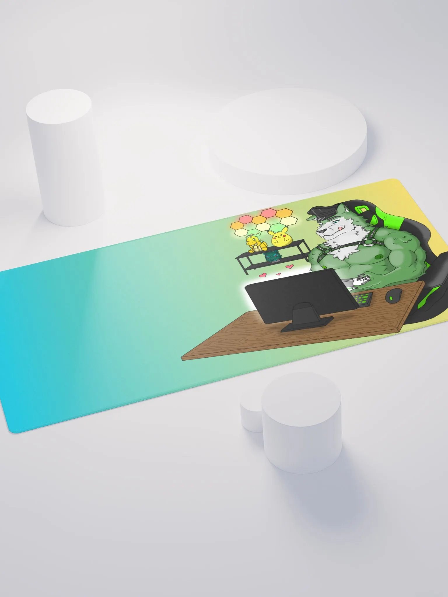 Cozy Wolf Dad Gaming Mouse Pad (Teal / Right) product image (4)