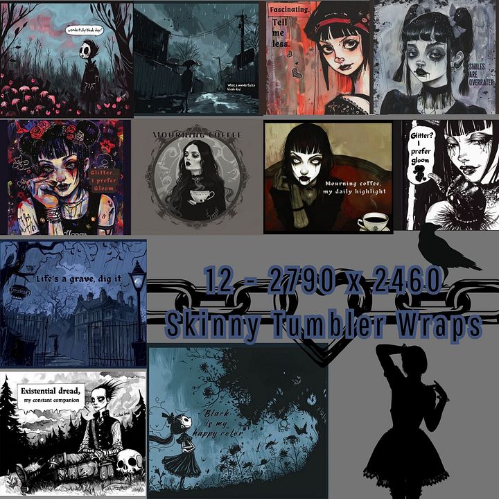 Retro Goth Skinny Tumbler Wrap Bundle Bundle of 12 2790px x 2460px 300 dpi product image (2)