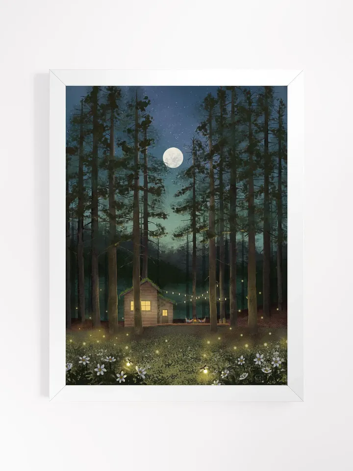 Framed Art Print - Cabin in the Woods Under a Full Moon product image (1)