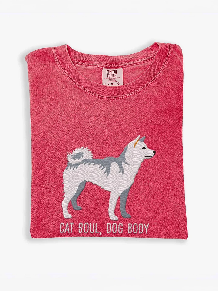 Cat Soul, Dog Body T-Shirt(Embroidered) of a Shiba Inu(White) product image (1)