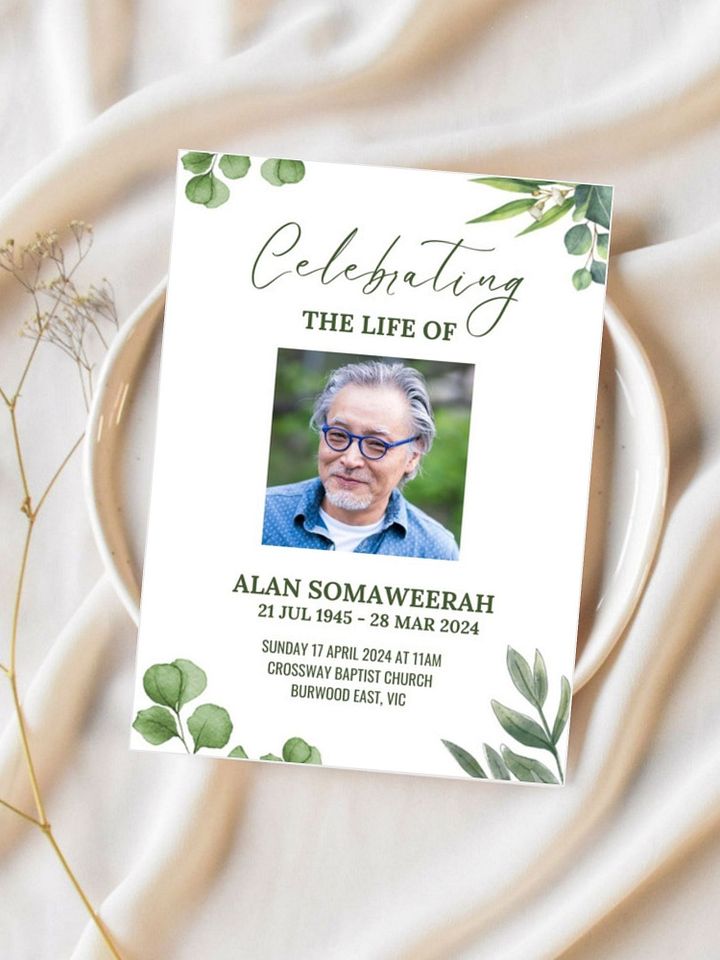 Green Leaves Funeral Program Canva Template product image (2)