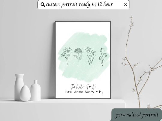 personalized birthflower portrait with message, birthflower portrait for family , friends & couple with personalized message product image (8)