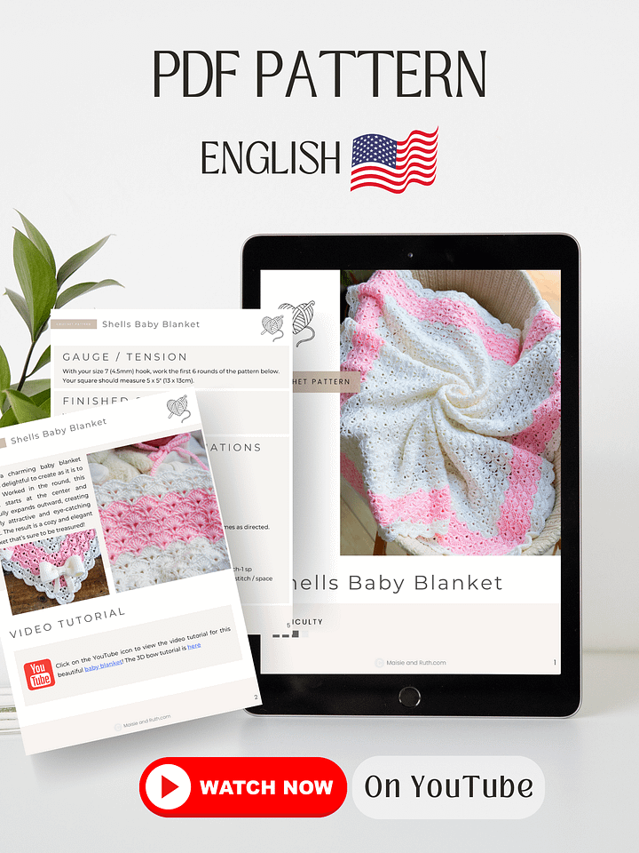 Crochet Pattern: Shell Stitch Blanket (With 3D Bow) product image (2)