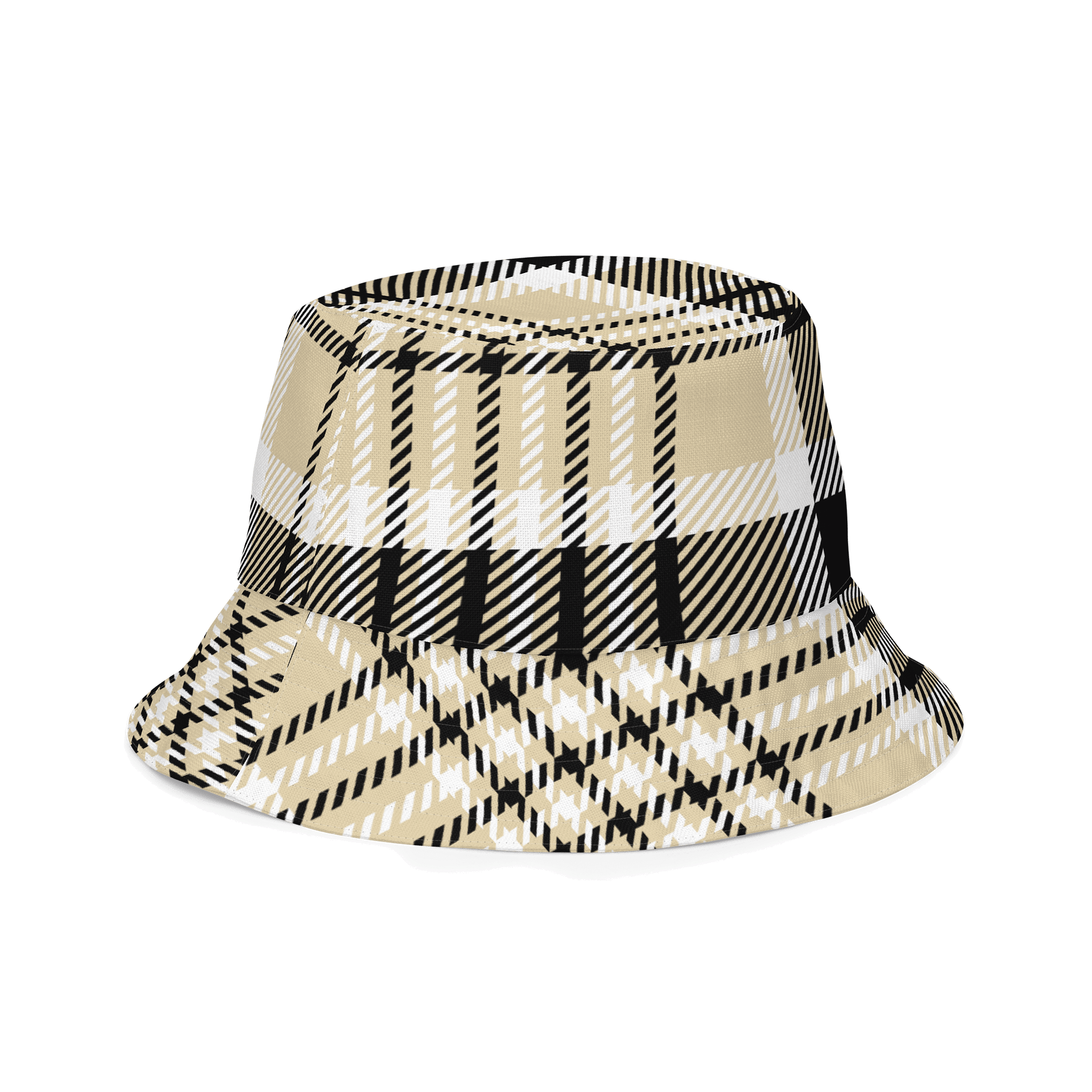 Beige/Black Reversible Plaid All-Over Print Bucket Hat product image (5)