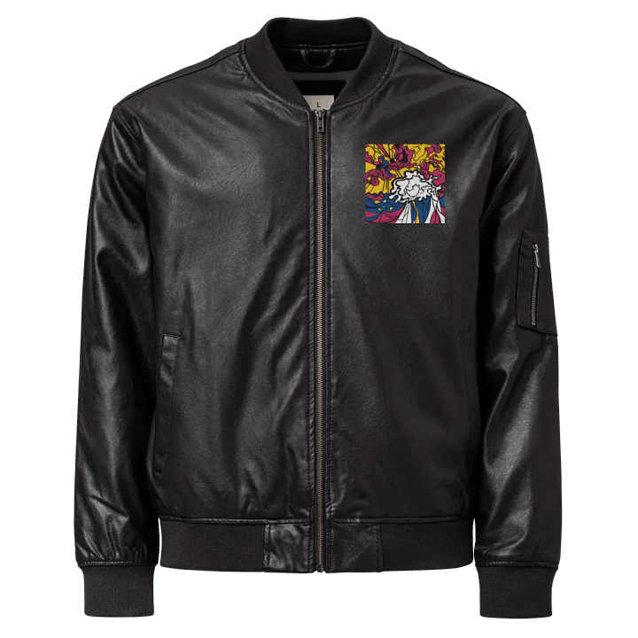 Vibrant Swirls Faux Leather Bomber Jacket - Wave at Sunset product image (1)