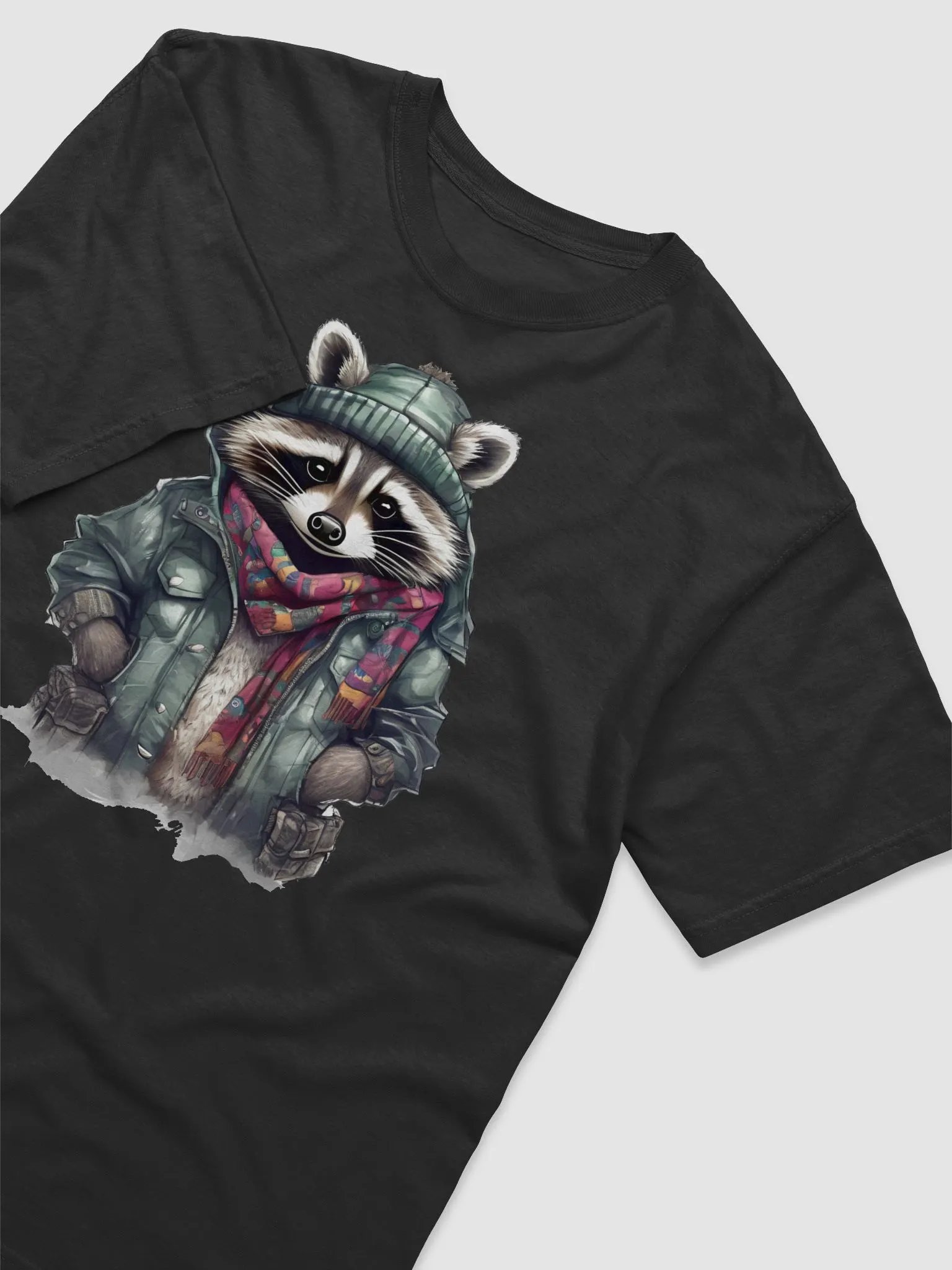 Raccoon wearing a leather jacket and hat product image (3)