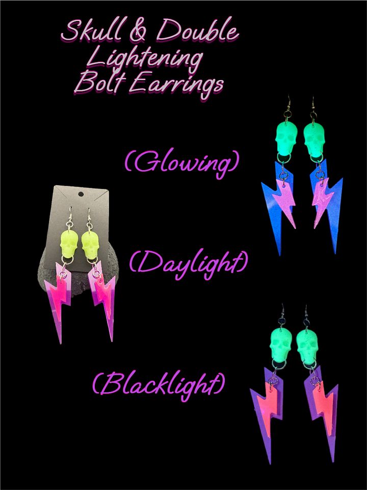 Resin Earrings - Skull/Lightening Bolt product image (1)