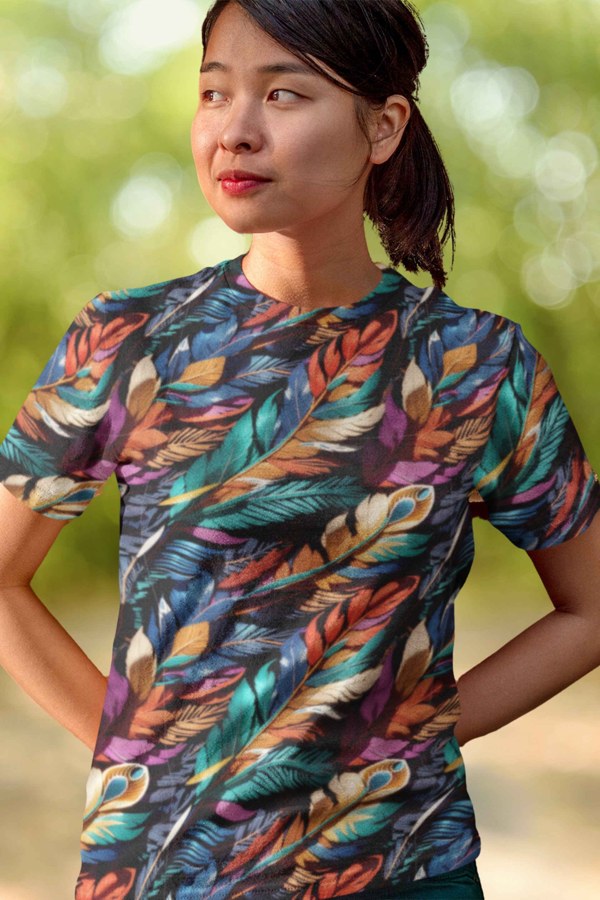Colorful Feather Pattern All Over Print T-shirt product image (1)