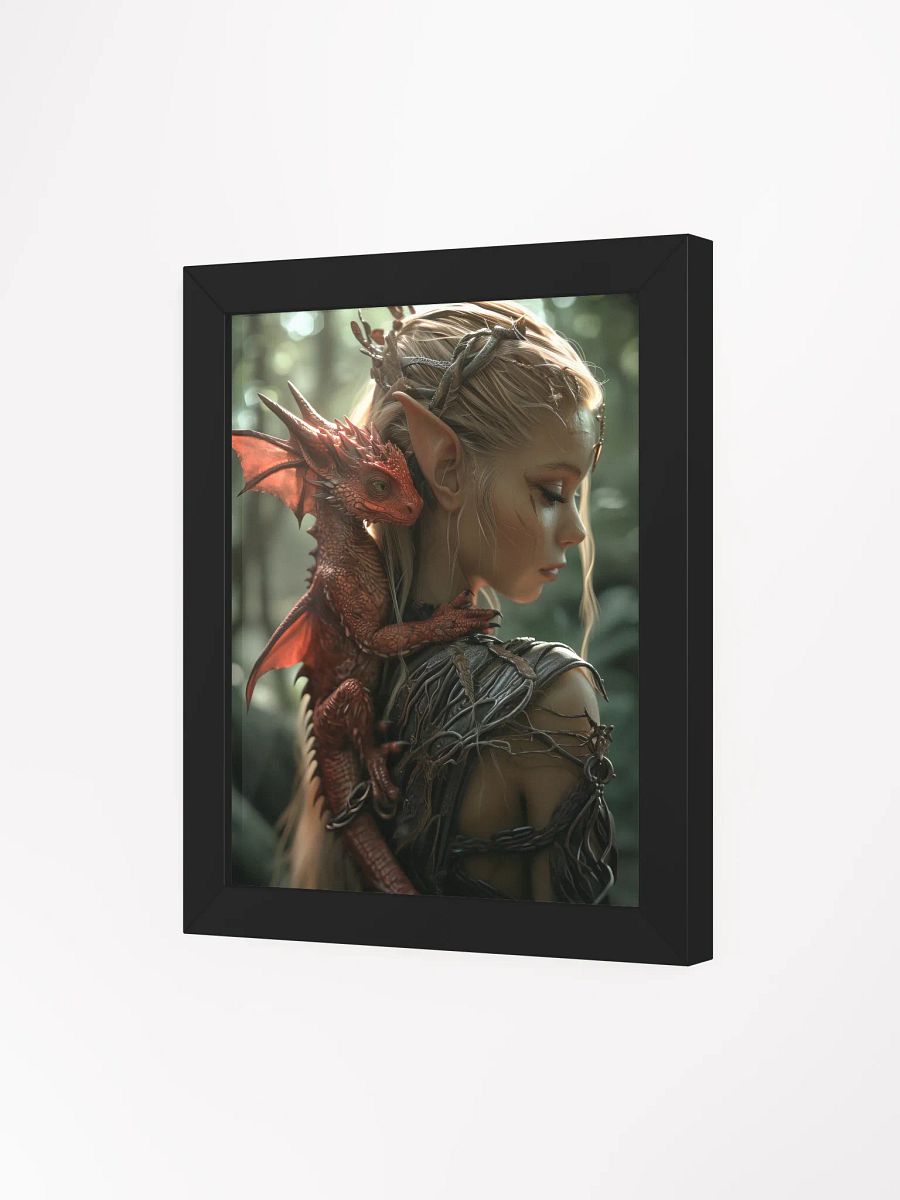 Young elf with her small dragon on the back - Framed High Quality Matte Poster product image (17)