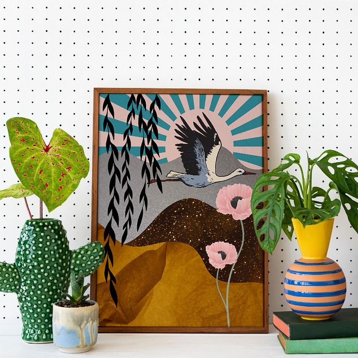 Japanese Red-Crowned Crane Collage Art Print product image (2)