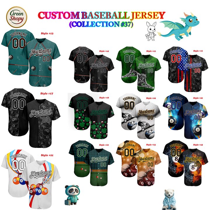 Authentic Baseball Jersey, Custom Baseball Jersey, Personalized Sport Jersey, Colorful, Number, Billiard product image (205)