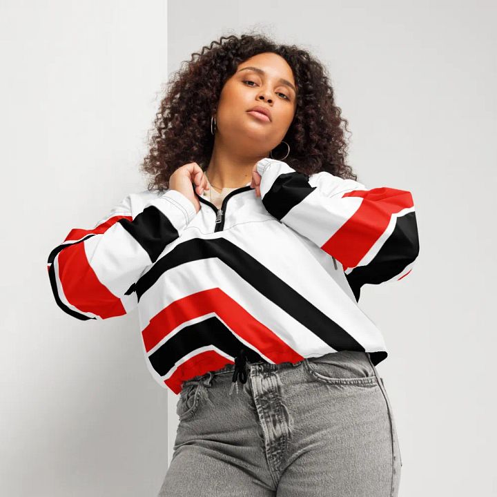 Red/Black/White Bent Lines Women's Cropped Jacket product image (1)