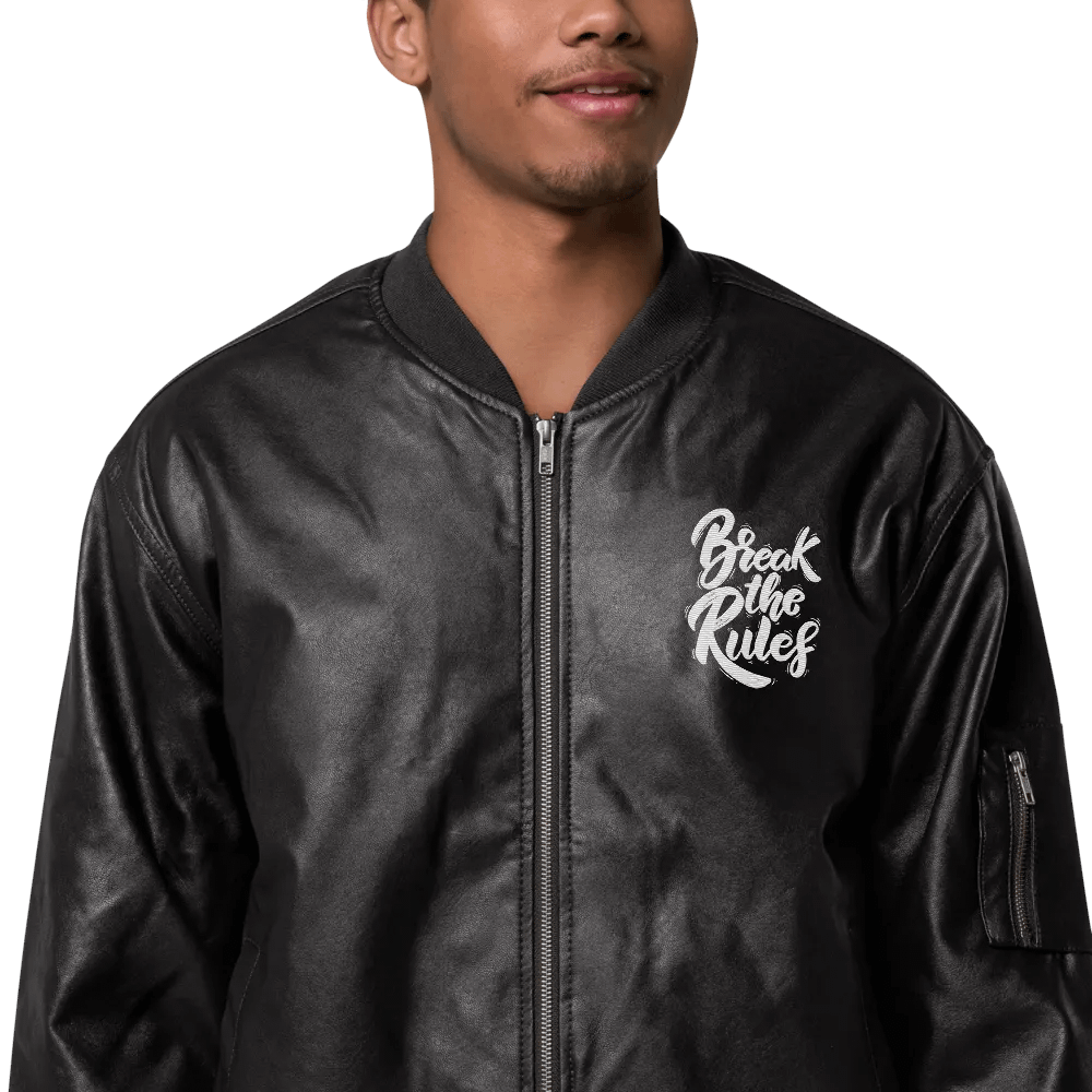 BREAK - Pixelated Portrait Faux Leather Bomber Jacket product image (1)