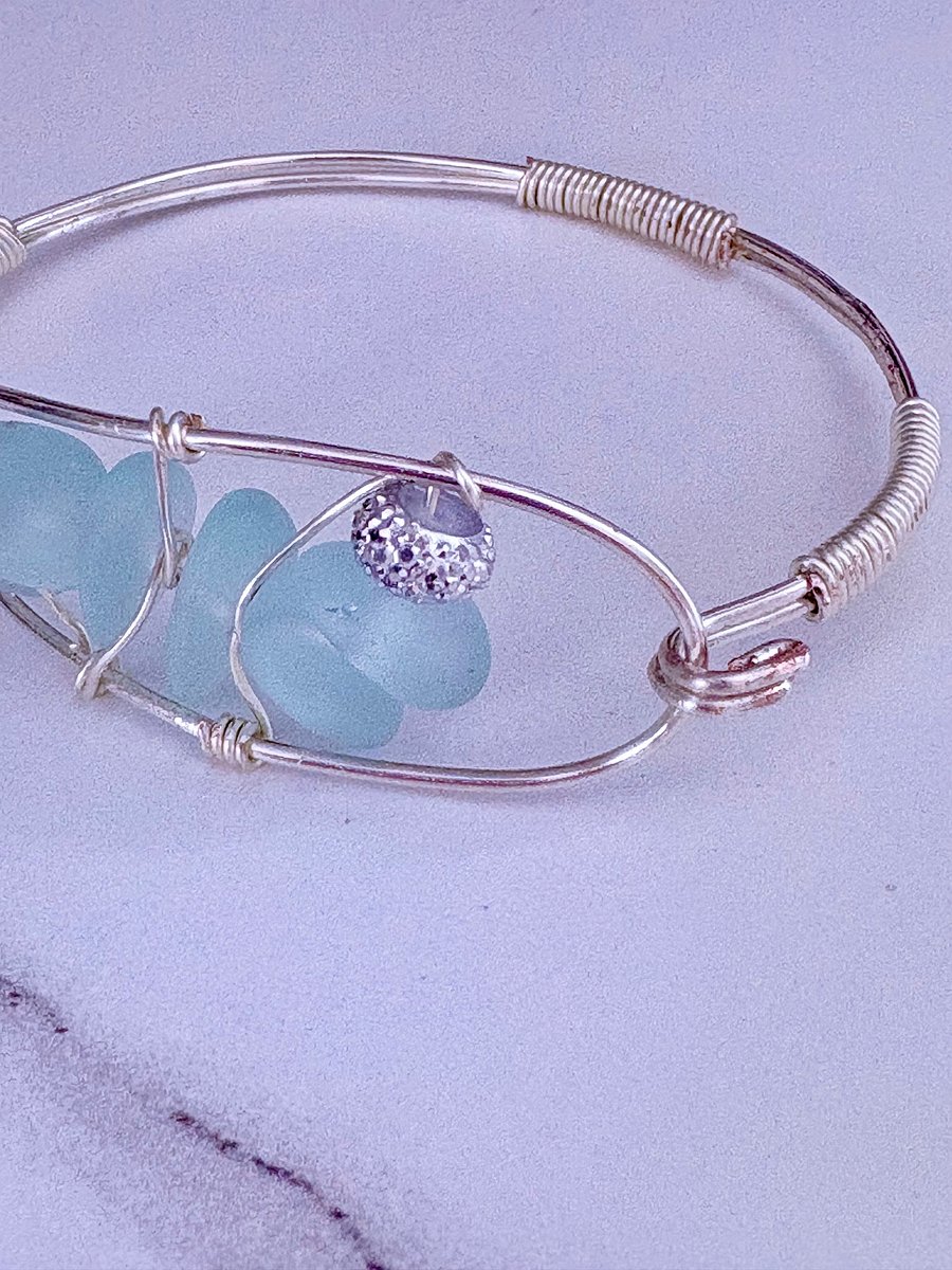 Seafoam Pebble Tide Bracelet | Wire-Wrapped Sea Glass | Handmade 7.5" Coastal Charm by Monique Faella Designs™ | MFD-00197 product image (3)