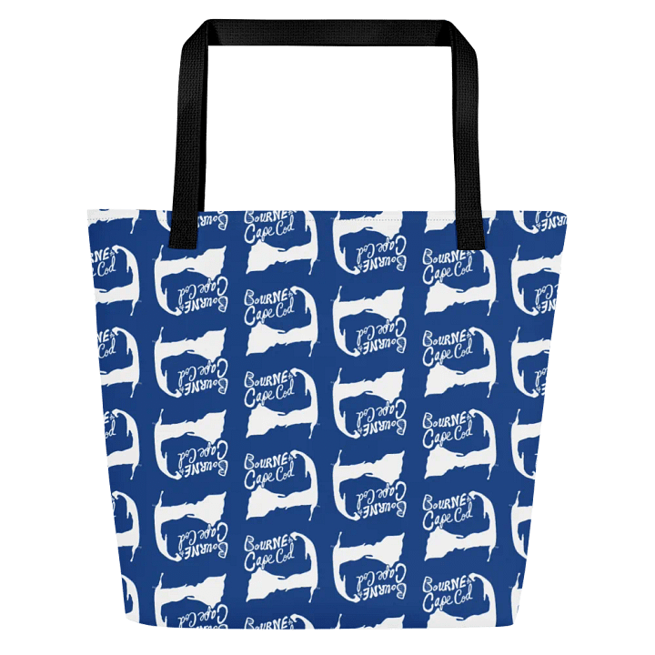 BOURNE to Cape Cod™ | Large Tote Bag with Pocket | Coastal Classic | All-Over Logo Print | White Logo Repeat on Cerulean Blue product image (1)