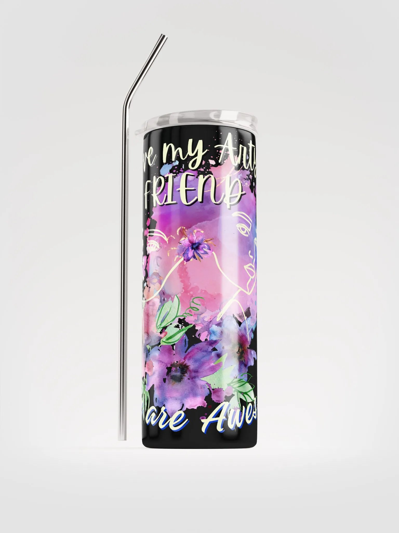 stainless steel tumbler colorful design for the artist. 'Love my Arty Friend'  Perfect gift for  colleague, friend who loves arty things product image (1)