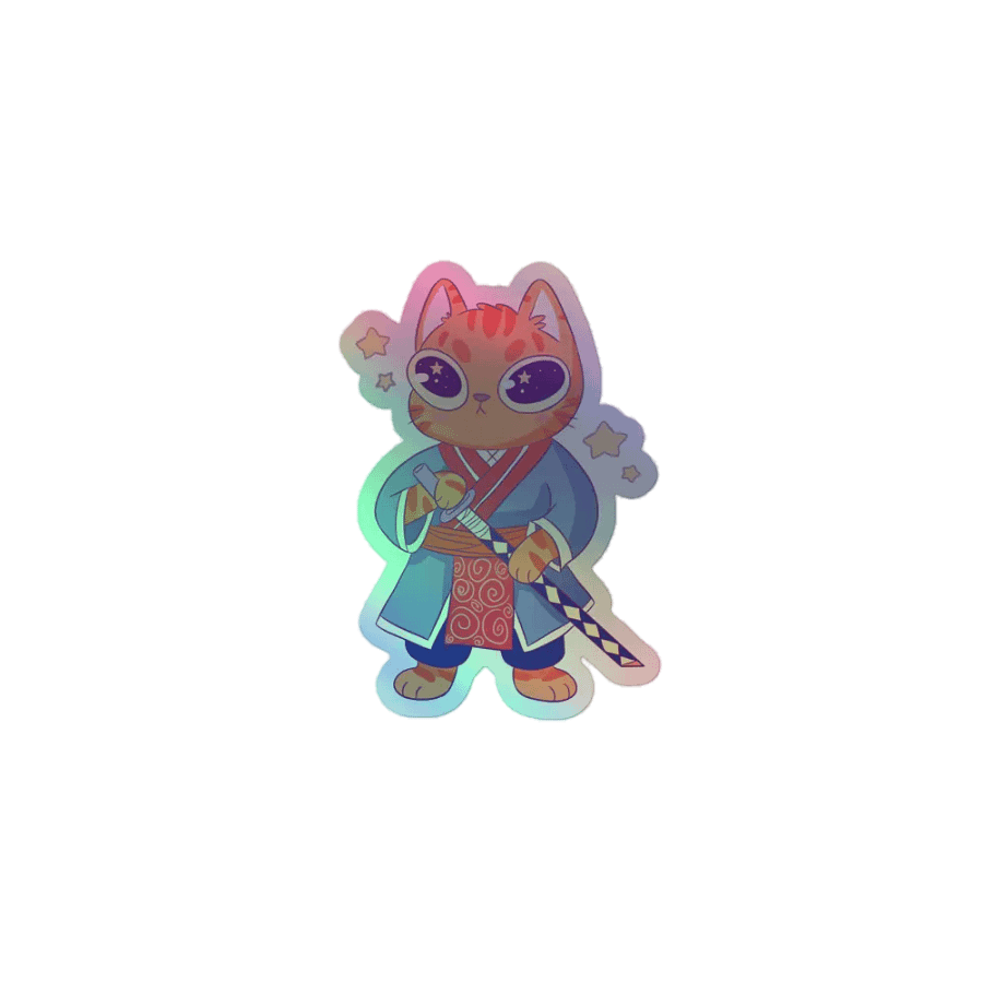 Whimsical Samurai Cat Holographic Sticker product image (2)