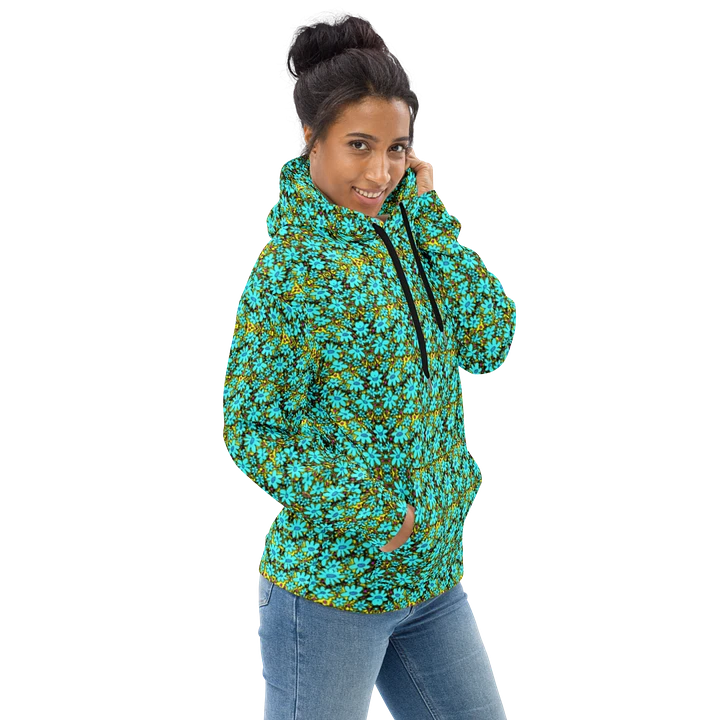 Abstract Distressed Green Flowers on a Grungy Yellow Background Unisex Hoodie product image (1)