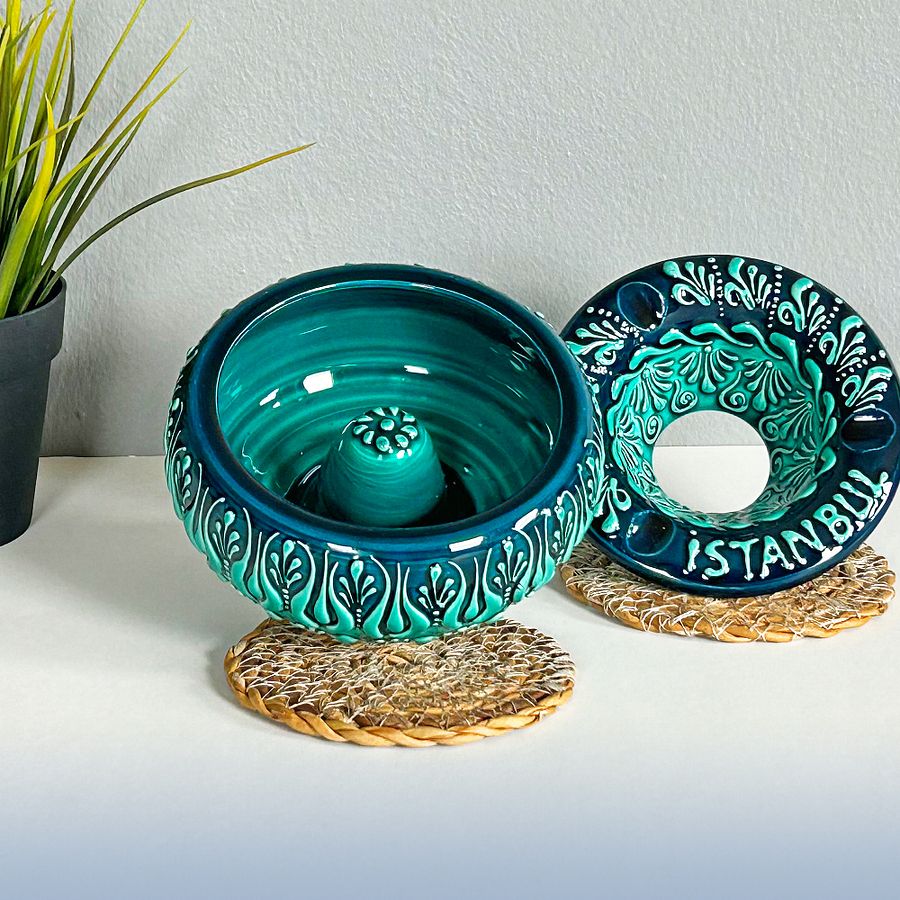 Ceramic ashtray, turquoise/green/emerald — handmade pottery product image (3)