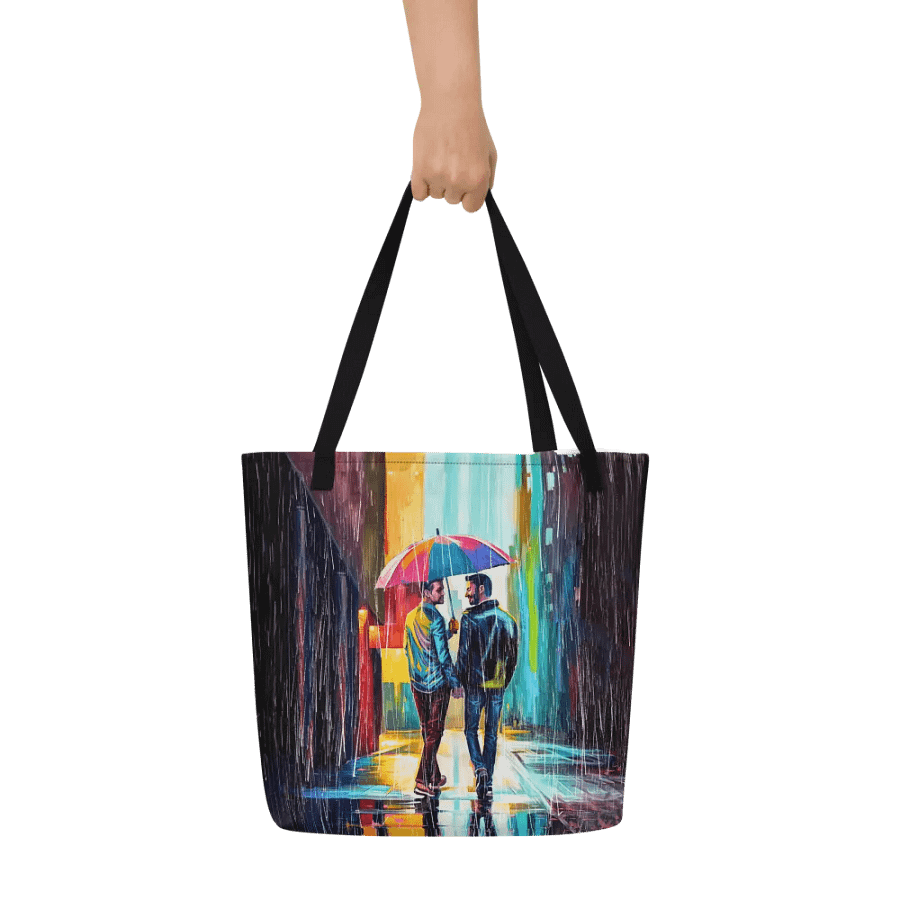 Gay Couple In The Rain – Colorful Two Hearts Tote Bag product image (11)