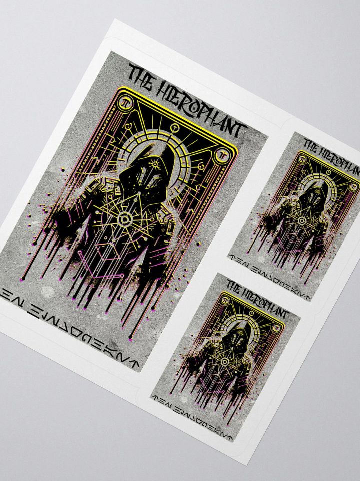 Cyberpunk Tarot Sticker – "The Hierophant" Card with Ornate Hooded Robes & Armored Mask – Futuristic Graffiti Stencil Vinyl Decal product image (5)