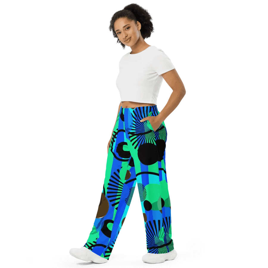 Blue Green Stripes and Dots Wideleg Pants product image (4)