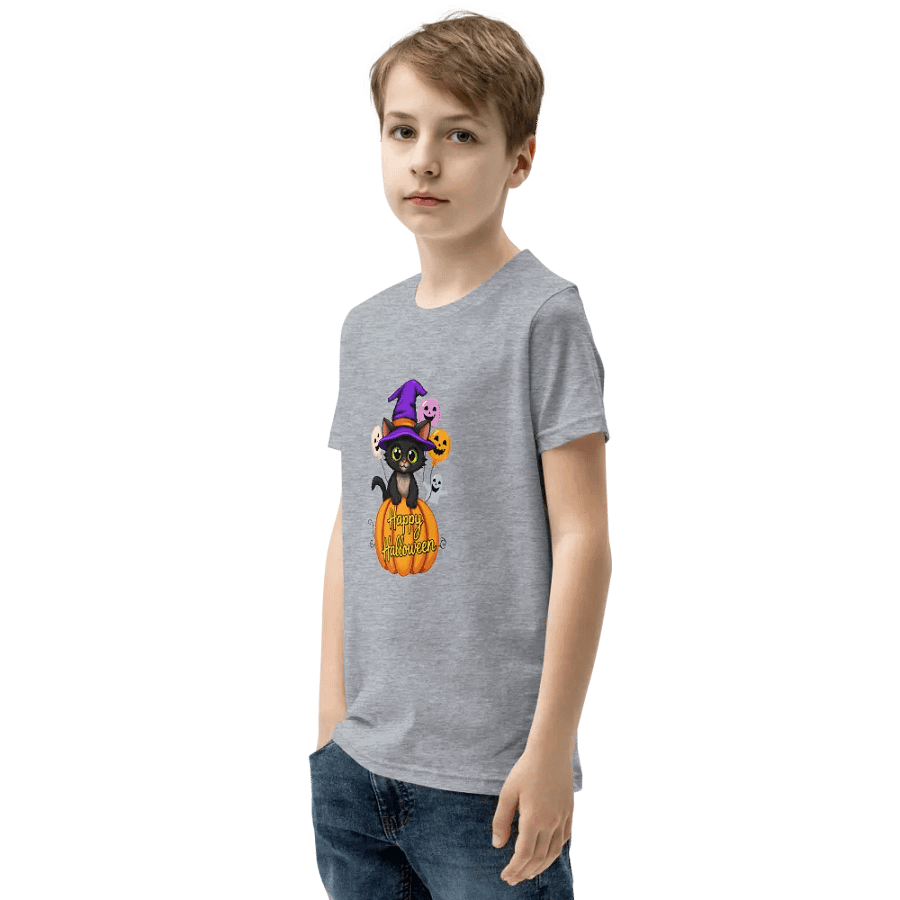 Witchy Sitting Pumpkin Cat Youth T-shirt product image (4)