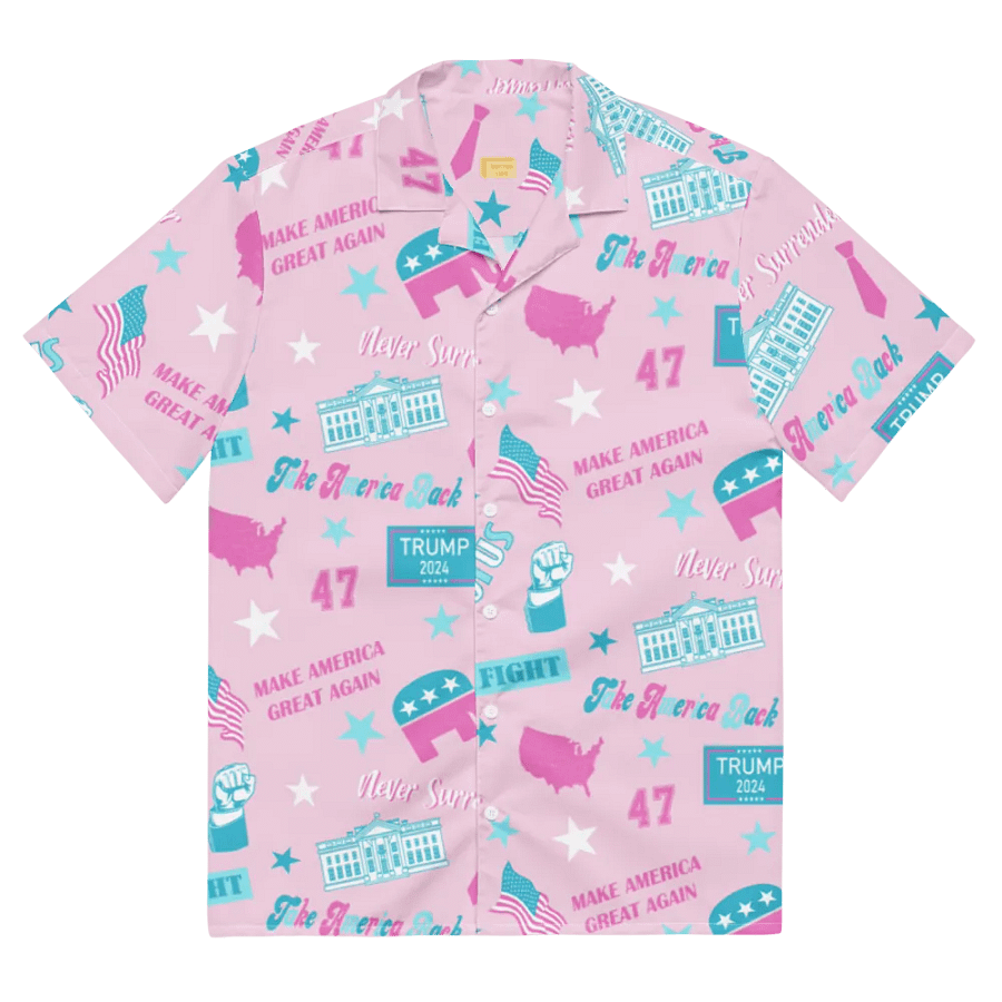 Trump 2024 Republican Pink Pattern Unisex Hawaiian Shirt - Patriot Trump Supporter Make America Great Again product image (2)