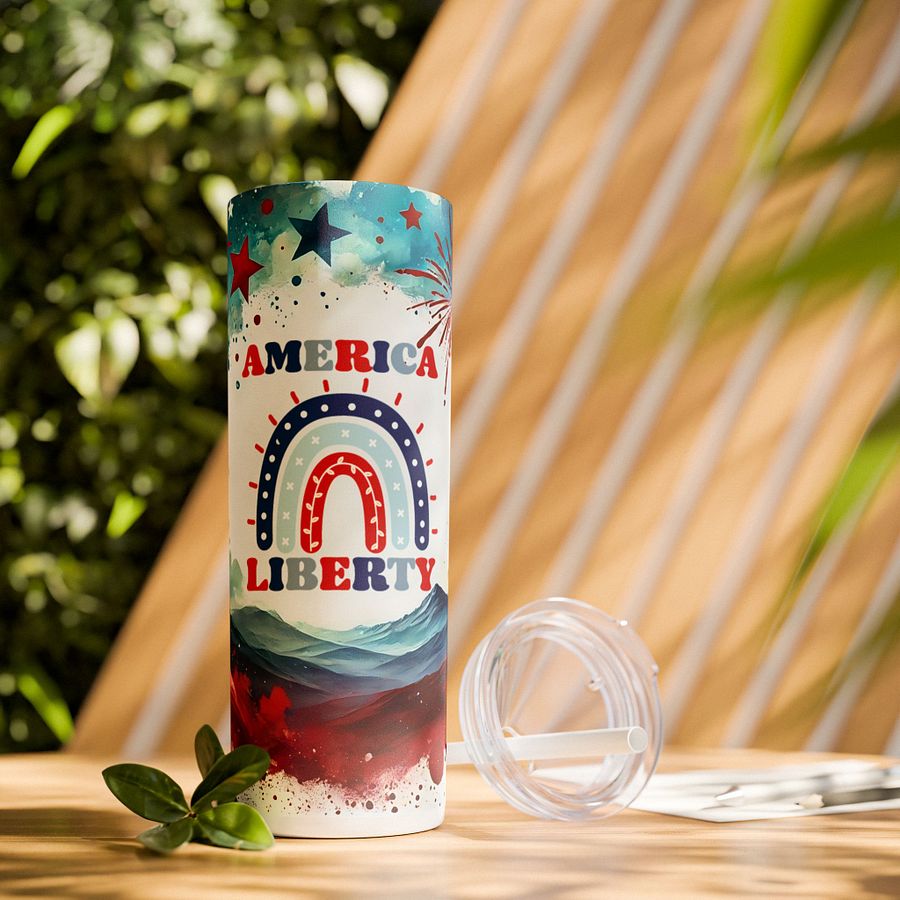 Patriotic Liberty Tumbler Wrap PNG | 20oz America Sublimation Design | Red White Blue Fireworks | 4th of July Digital Download product image (2)