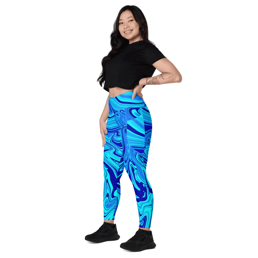 Leggings with Pockets - Light and Dark Blue Digital Fluid Art product image (5)