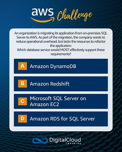 📣 AWS CHALLENGE - Test your Knowledge

Know the answer? Post it in the comments below! 🙋

📌For additional FREE AWS practice q...