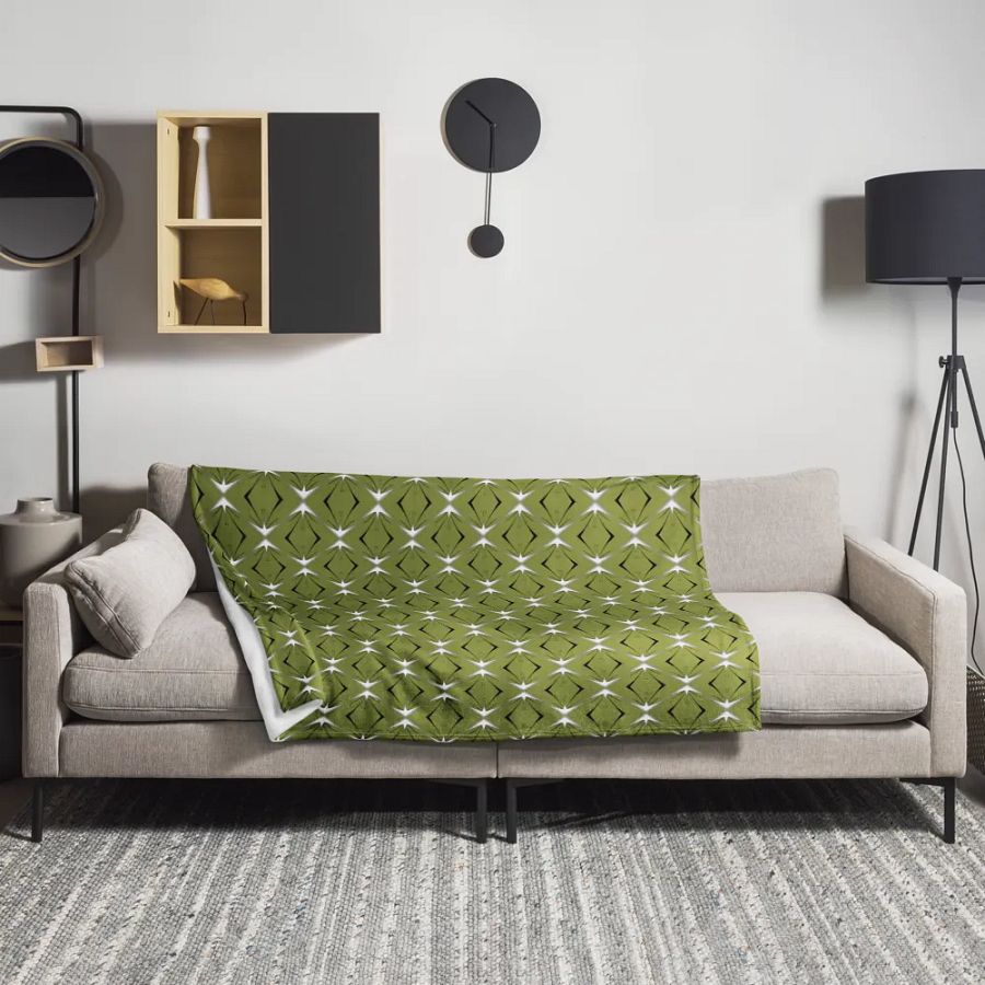 Green Black & White Diamond Star Seamless Pattern Throw Blanket product image (7)