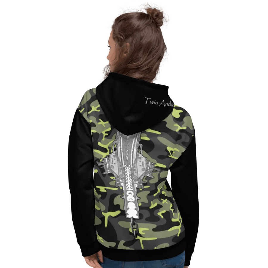 black & Green Camouflage Foss double tug Sketch Hoodie product image (8)