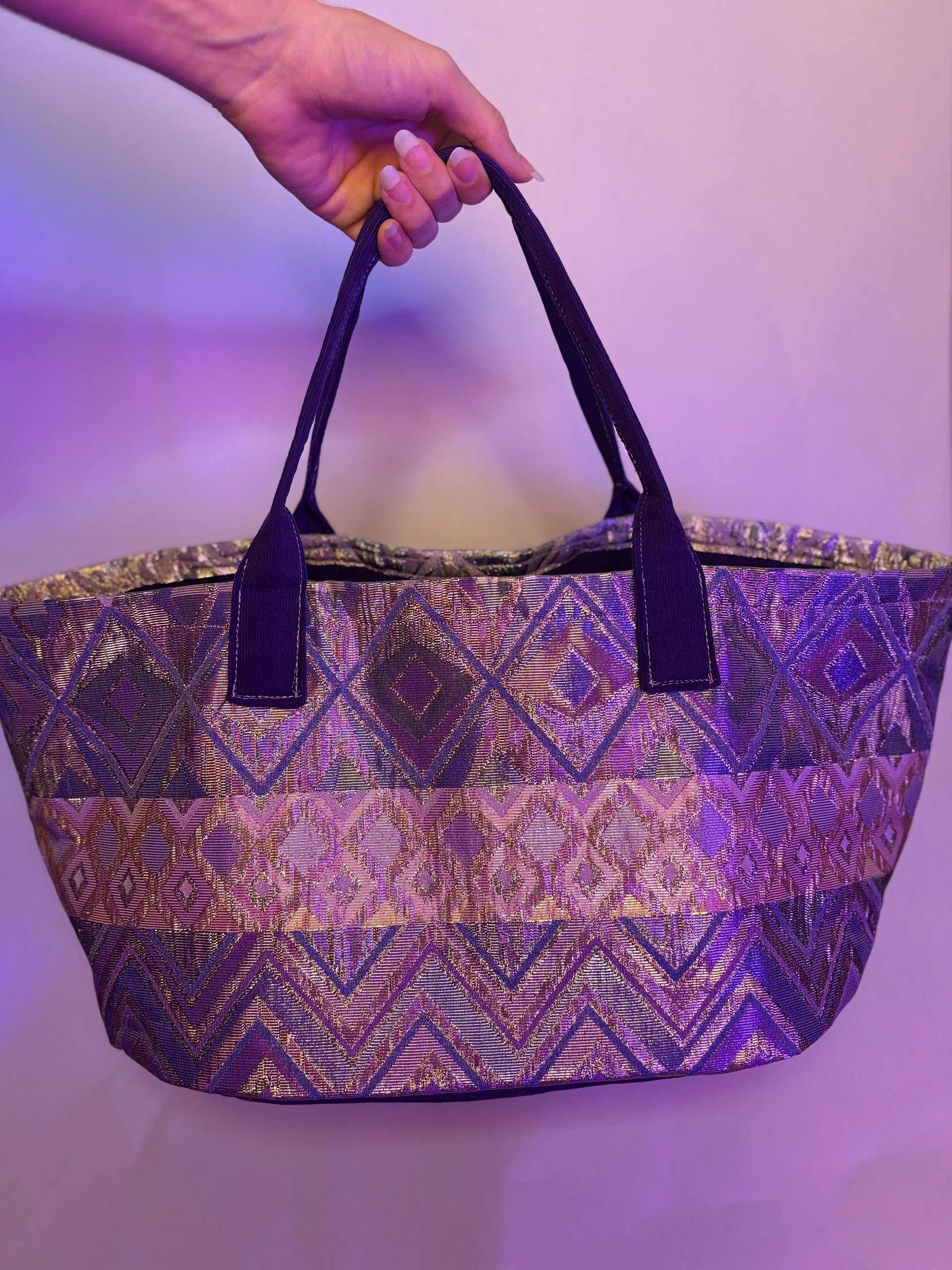 Jumbo Hand Bag (Purple and Pink Metallic Diamonds) product image (4)