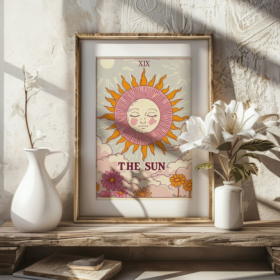 The Sun Tarot Card in Pastel Colors Retro Art Print product image (22)