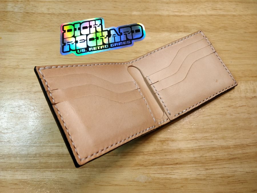 Handmade Billfold Wallet in Full Grain Purple Pull-up Leather product image (3)