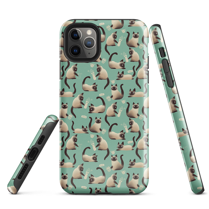 Bad Siamese Cats Knocking Stuff Over Patterned iPhone Case, Mint product image (5)