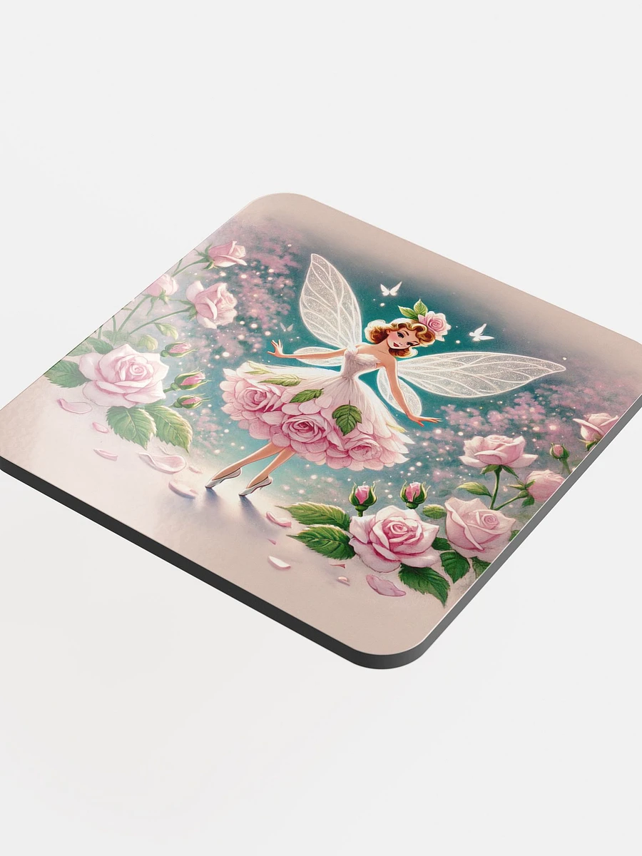 Pink Rose Fairy in a Fairytale Garden Cork Coaster product image (4)