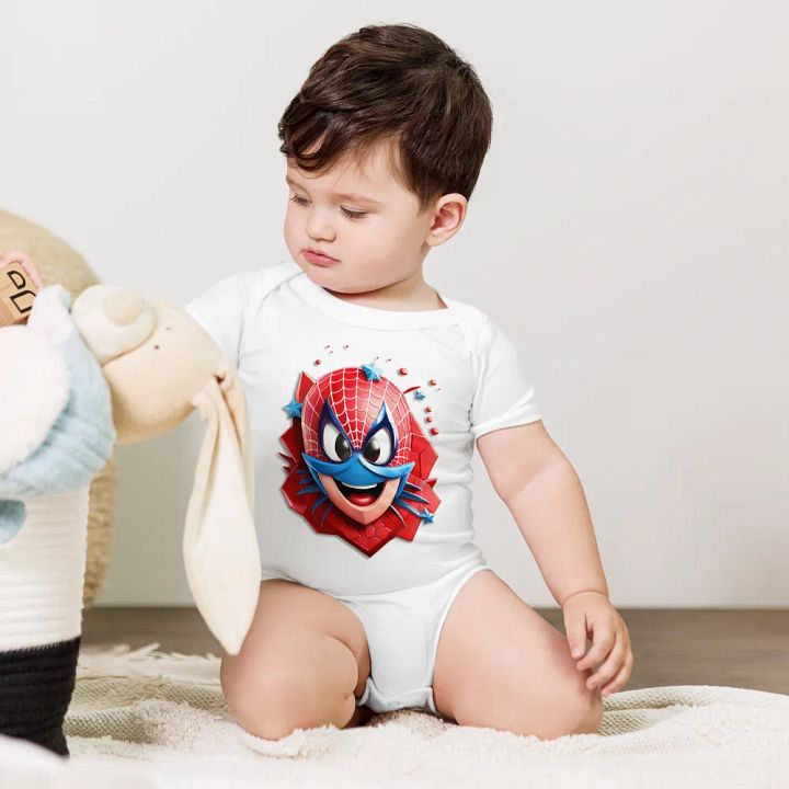 Smiling Spiderman Baby Short Sleeve One Piece product image (1)