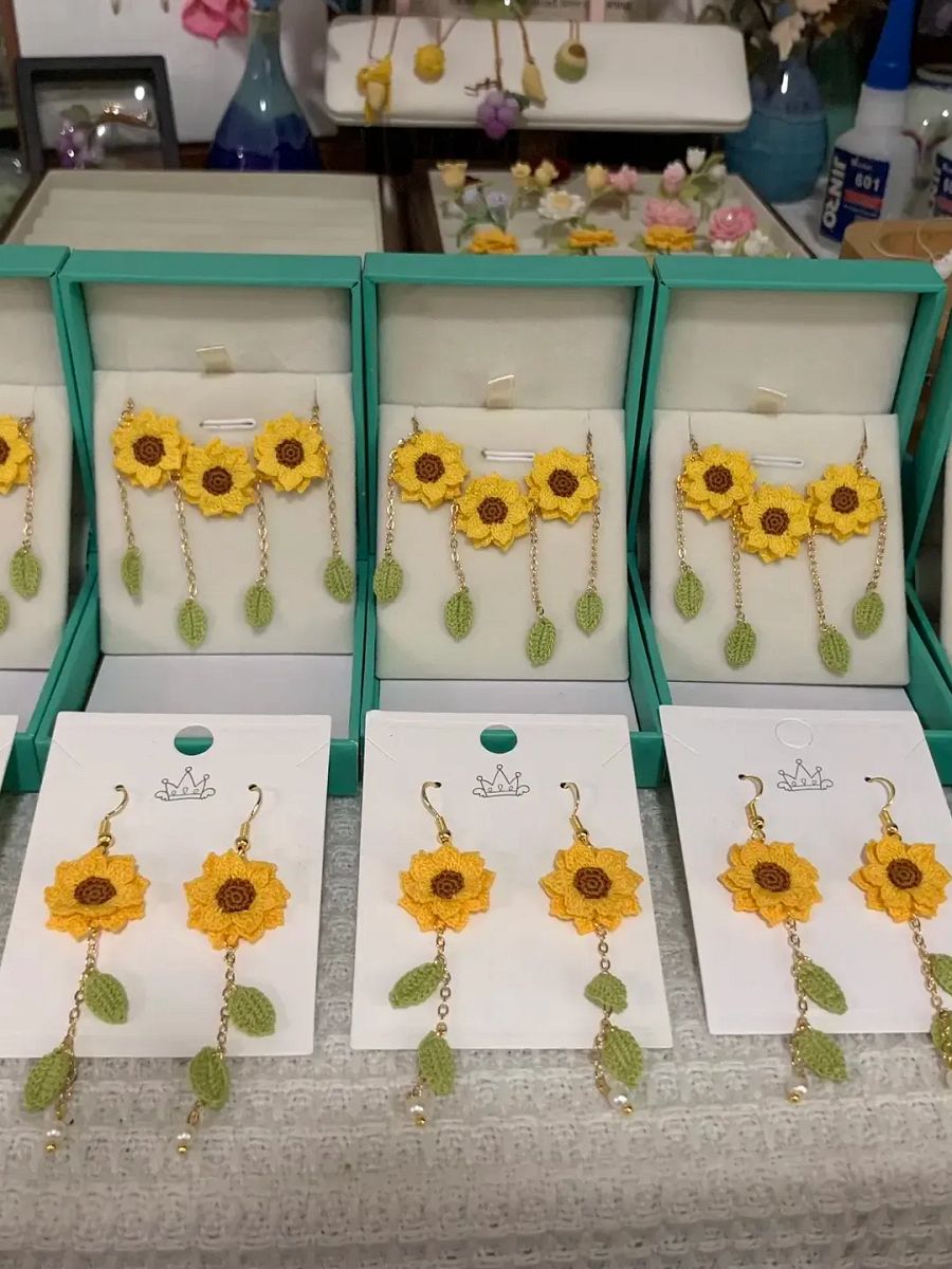 Sunflower Micro Crochet Earrings | Handmade Boho Jewelry | Lightweight & Hypoallergenic product image (4)