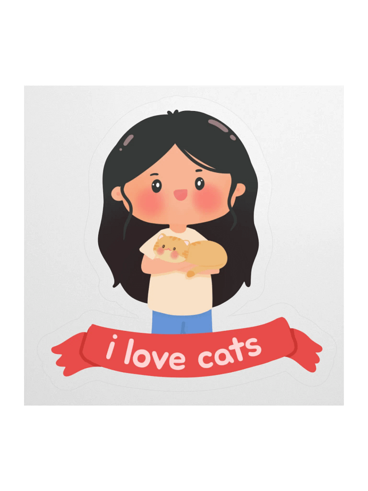 I love cats! Girl with Orange Cat Vinyl Sticker product image (2)