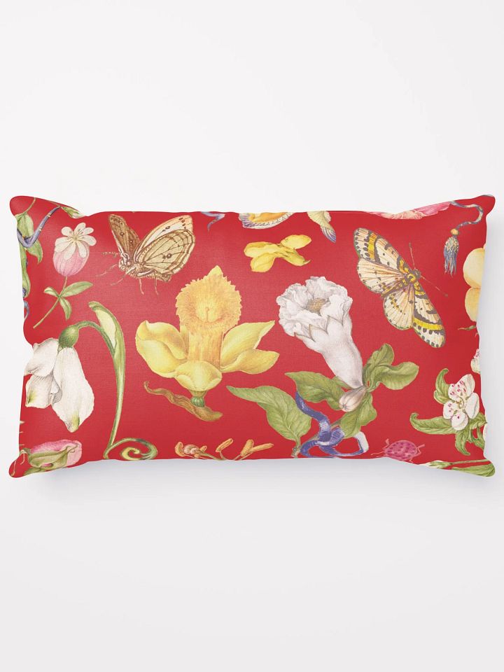 Exotic Blooming Floral Butterfly Red Pillow product image (1)