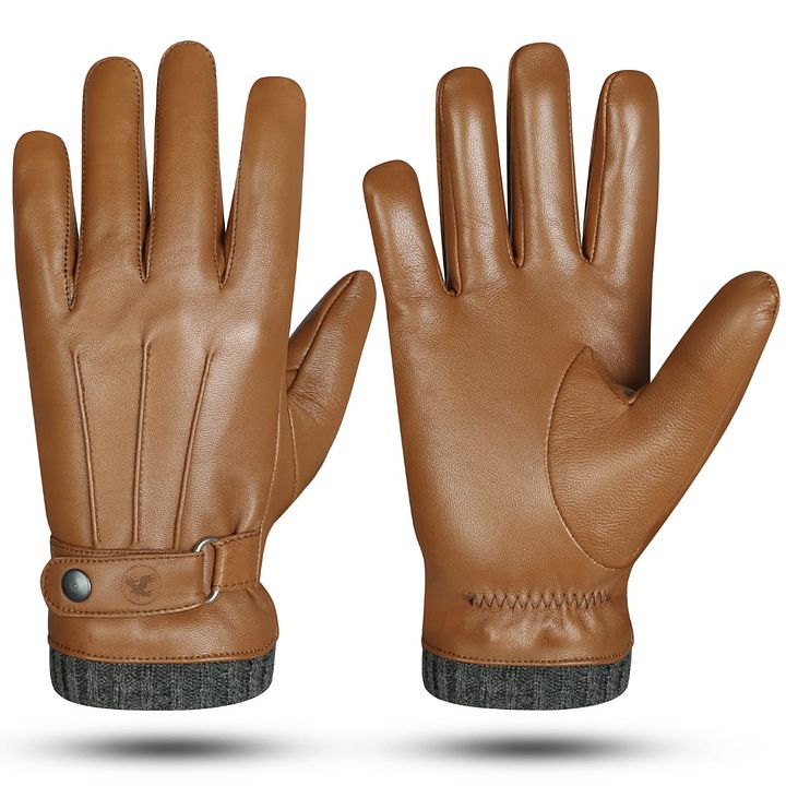 Winter Leather Gloves for Men, Warm Windproof Sheepskin Gloves product image (1)