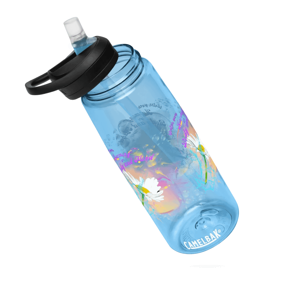 Camelback water bottle Camelback water bottle with beautiful swirly blue water drops  featuring ' This water gives Harmony in Body and Mind