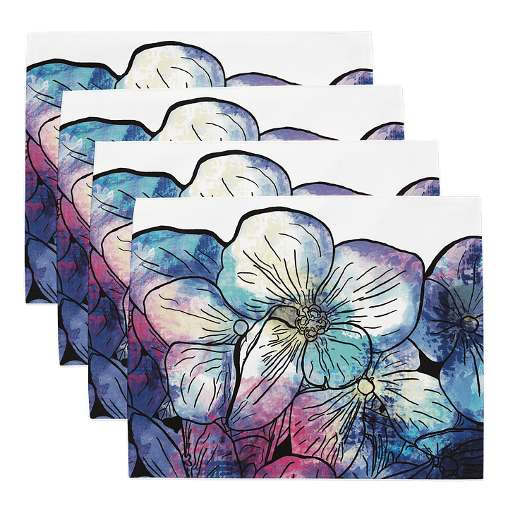 Blue & Pink Hydrangeas on White | Placemats – Set of 4 | MONIQUE FAELLA DESIGNS™ product image (1)