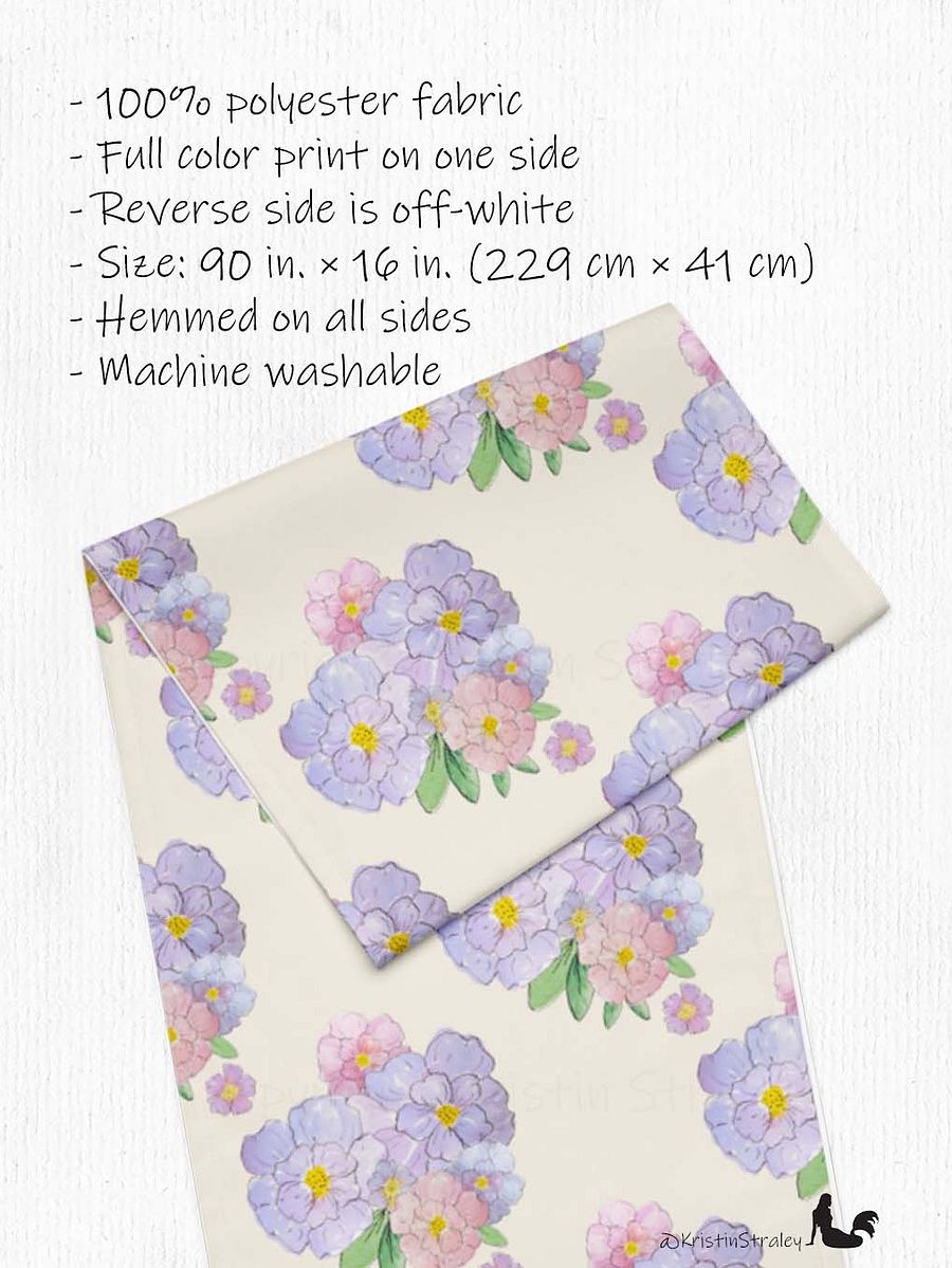 Gingham Blossoms Lavender Bouquet on Ivory Table Runner product image (2)