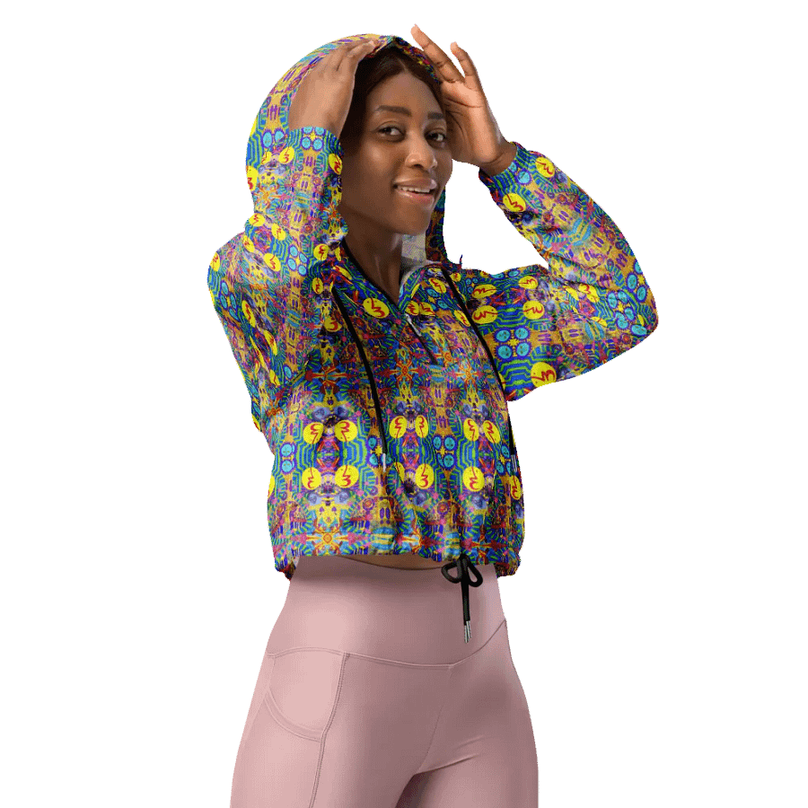 Abstract Colourful Doodles Ladies Cropped Hoodie Windbreaker product image (3)