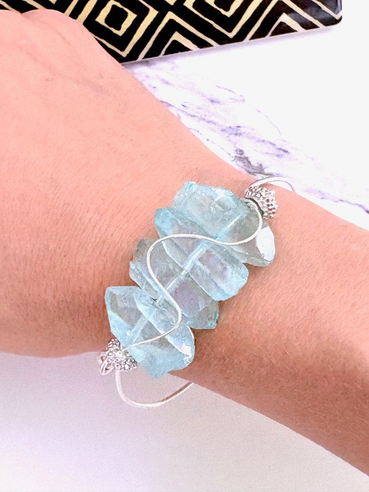 Handmade 7.5" Wire Wrapped Bracelet | Light Pink Crystals | Coastal Charm Jewelry by Monique Faella Designs™ | MFD-00196 product image (2)