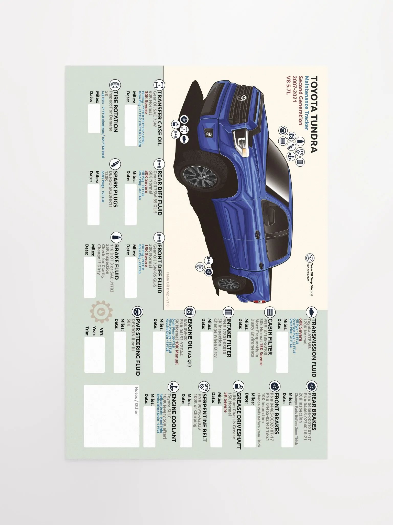 2nd Gen Tundra Maintenance Tracker - Blue product image (5)