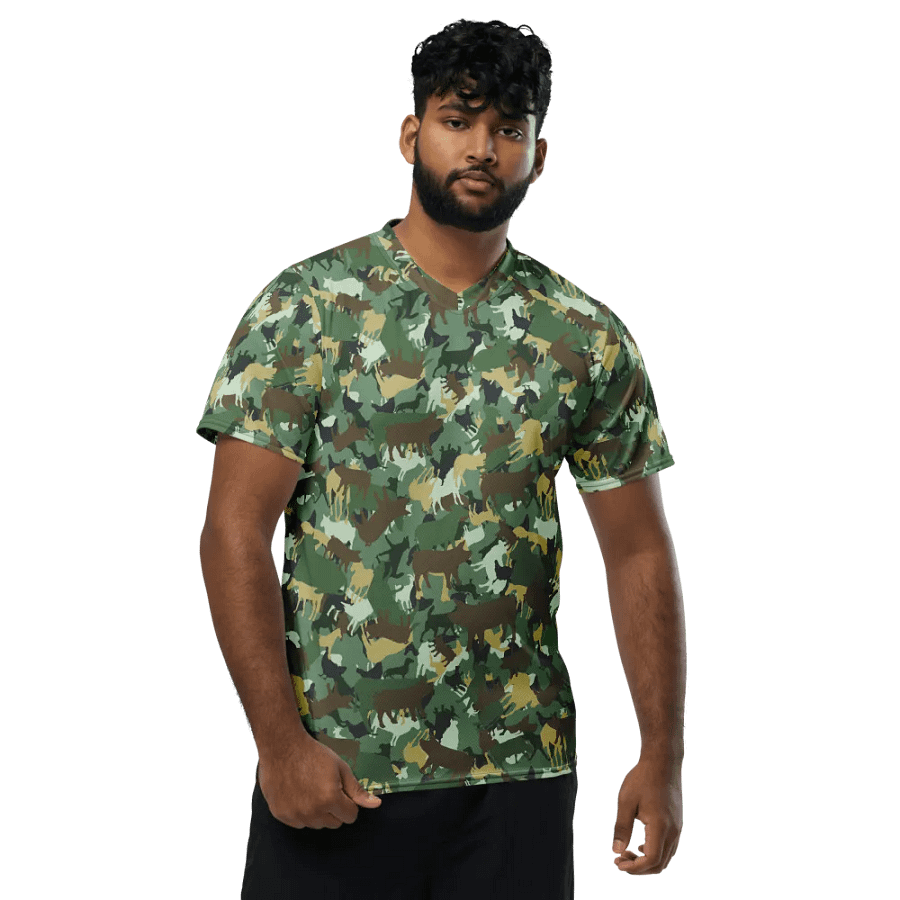 FARMOUFLAGE WOODLANDS CAMO RECYCLED UNISEX SPORTS JERSEY product image (6)